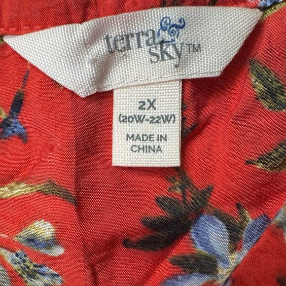 Terra & Sky 2XL Orange Floral V- Neck Boho Cottagecore Long Sleeve Midi Dress - Picture 3 of 8